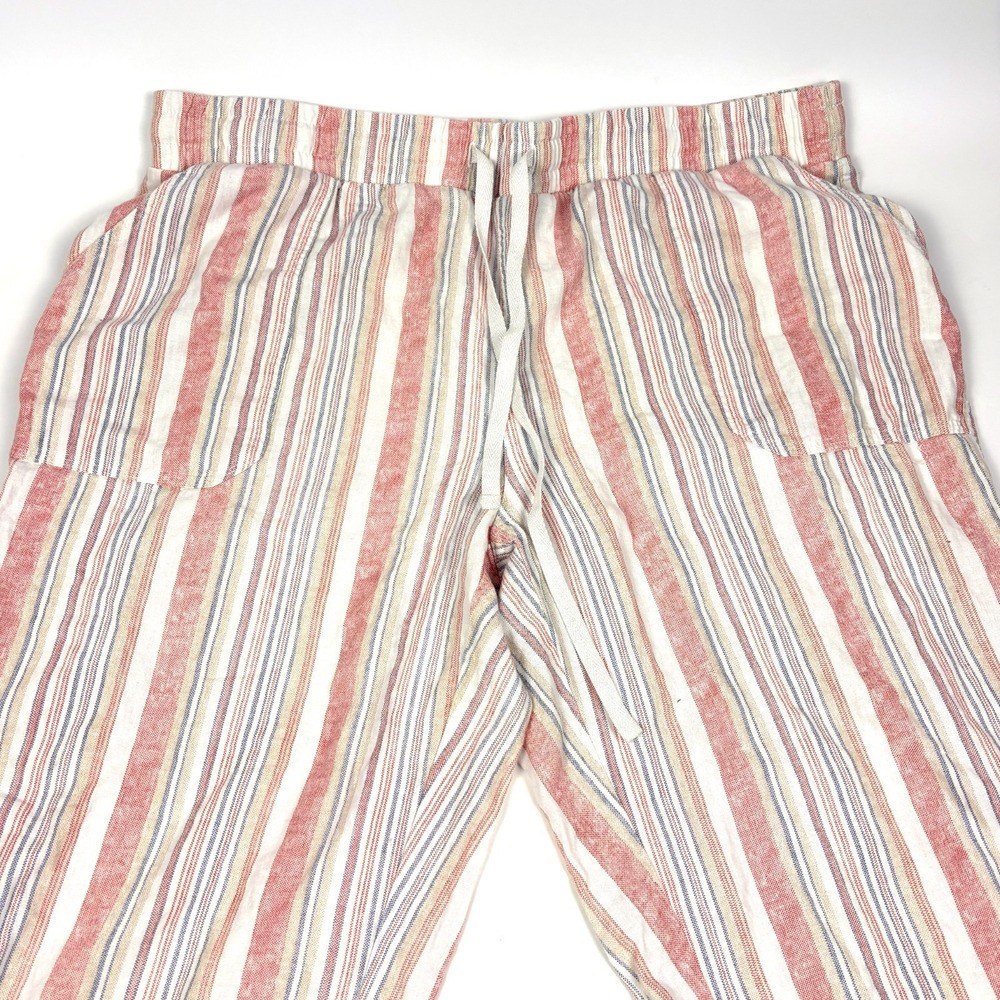 Cato Stripe Linen Blend Wide Leg Pants Womens Sz LP White Pink Pull On Drawstrng - Picture 4 of 15